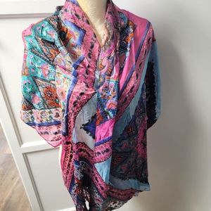 Cynthia Rowley Silk Scarf Chiffon Floral Paisley Burnout Sarong Wrap 20x74